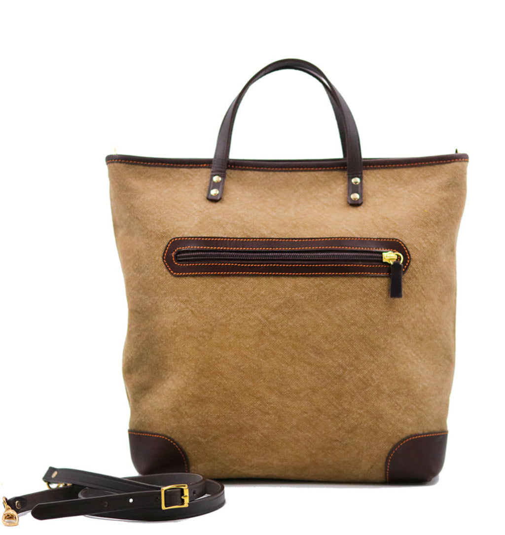 tan luxury tote with shoulder strap