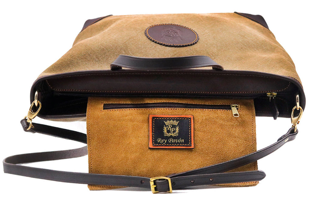 luxury tote with leather trim
