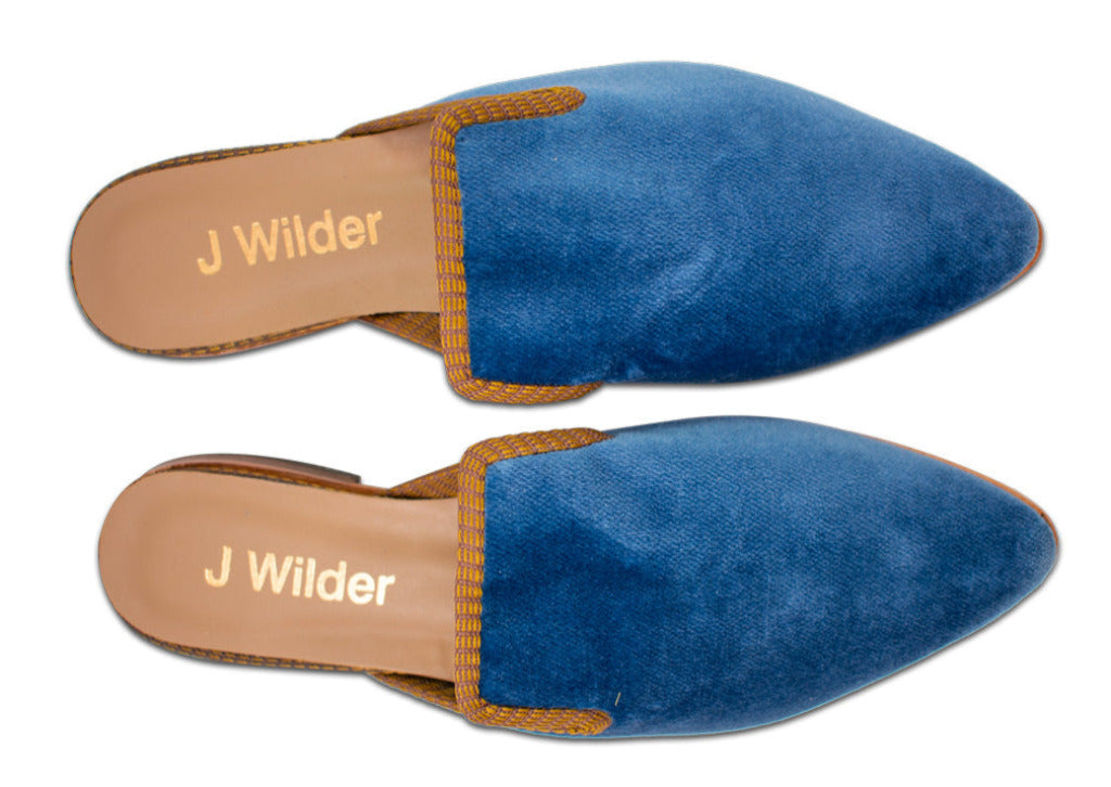 rich cyan blue  women's velvet smoking slipper