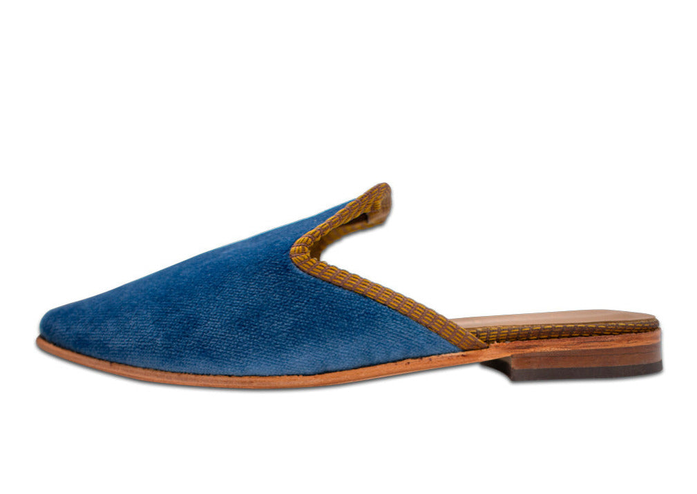Cyan blue velvet smoking slipper