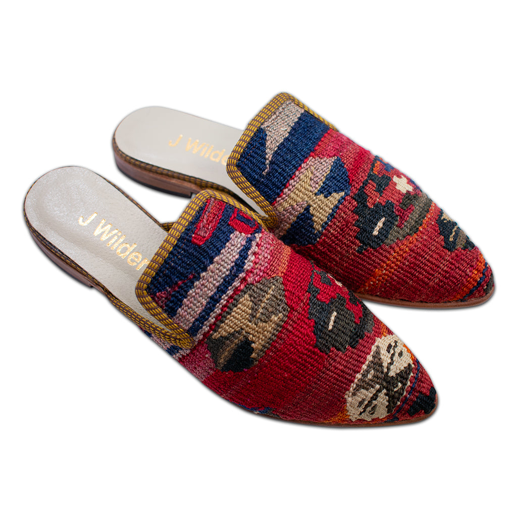 women's red and blue handmade slides size 9