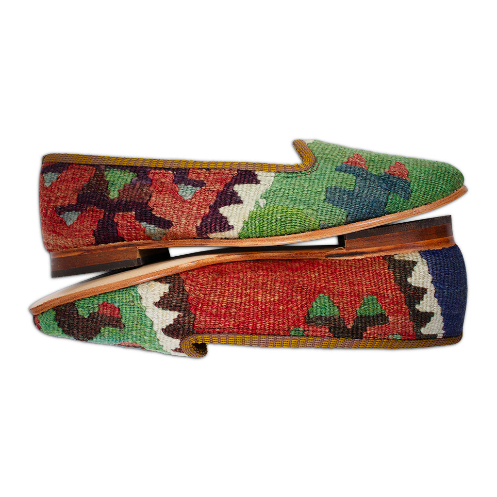 brilliant leaf green kilim women's loafers size 8