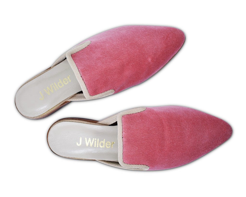 shrimp pink velvet smoking slipper women's