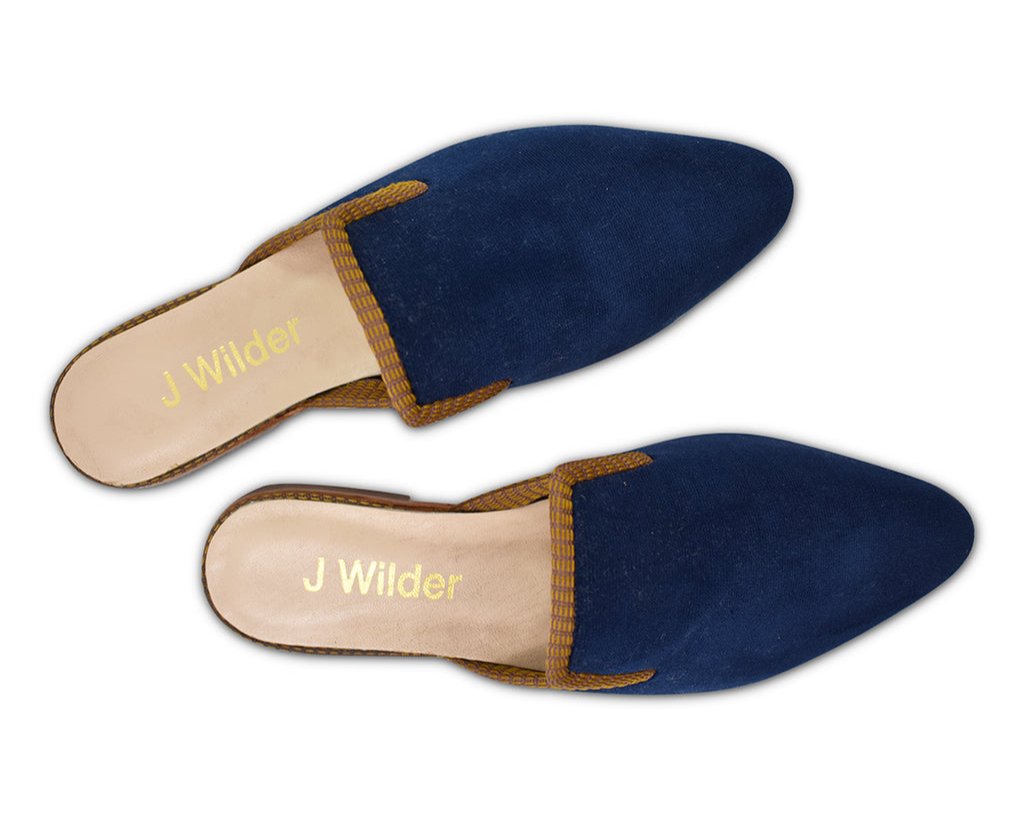 women's navy velvet smoking slipper