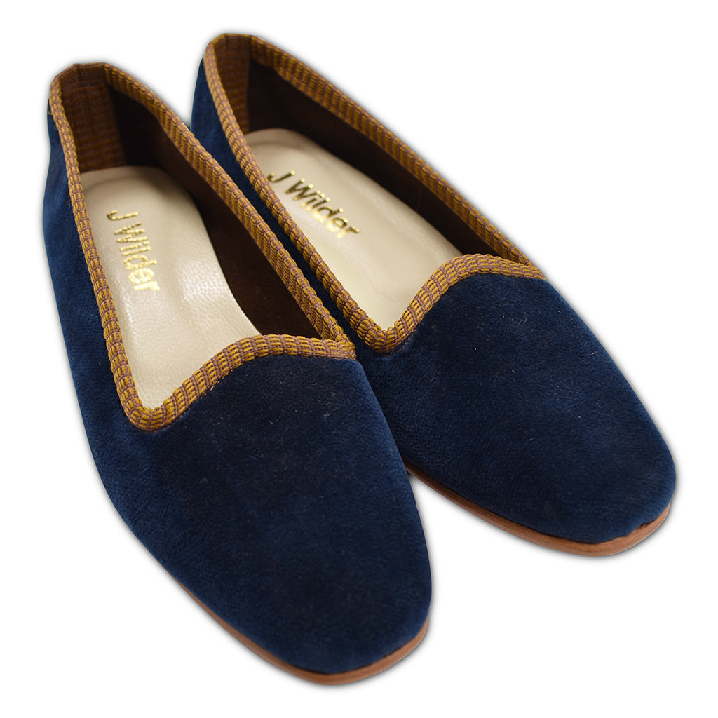 women's dark navy velvet slipper shoe