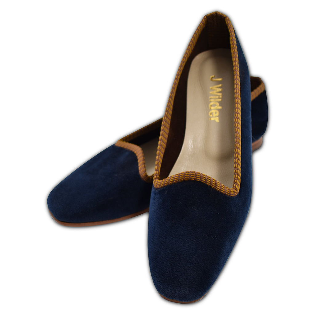 women's dark navy velvet slipper shoe