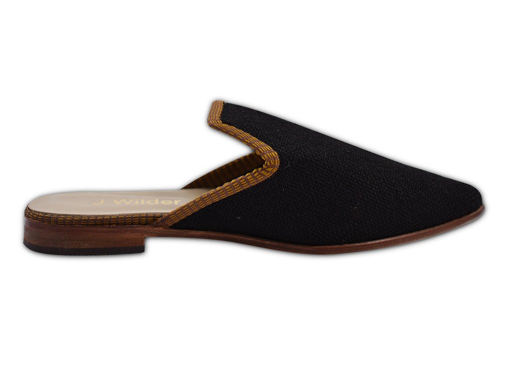best black mules in wool kilim handmade in Tiurkey