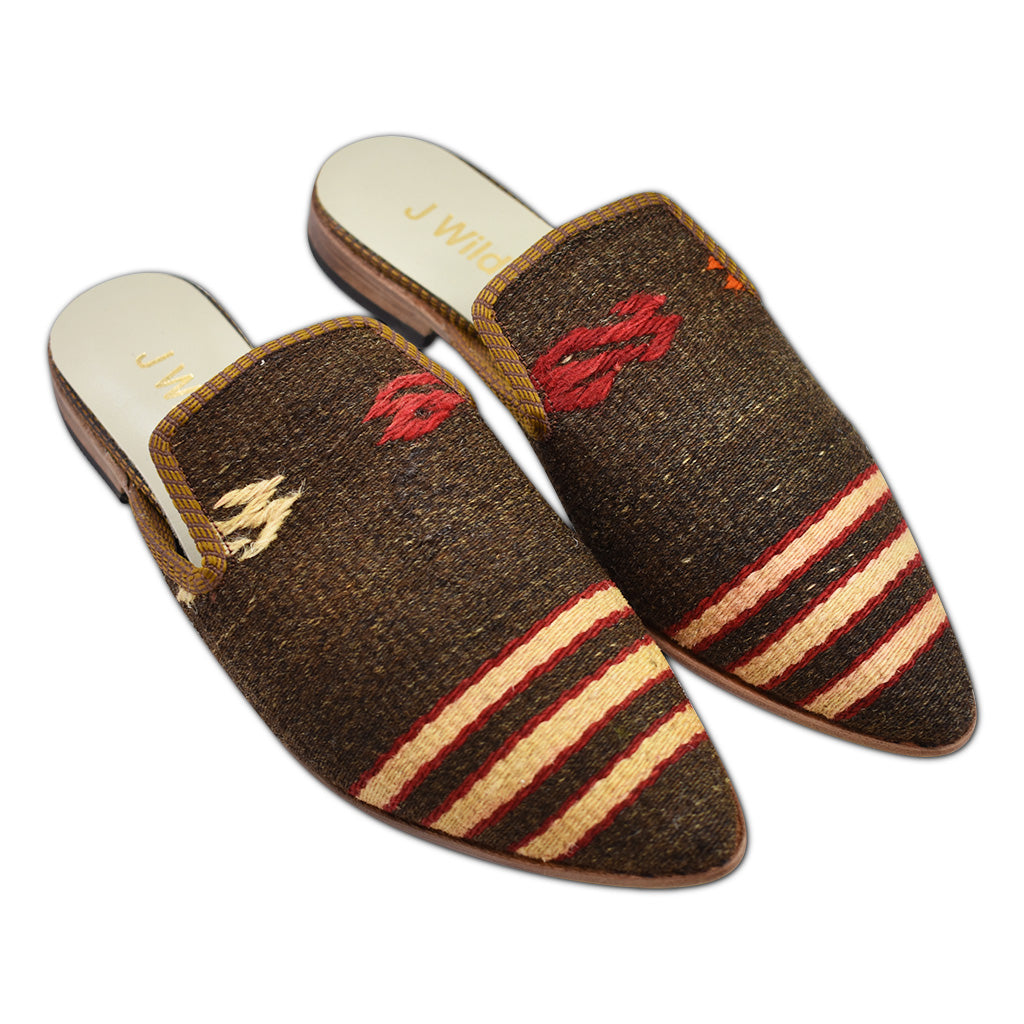 rich brown wool kilim slides size 9 women's
