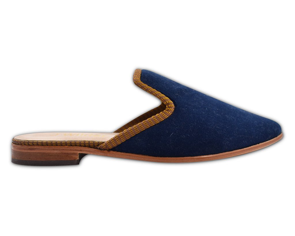 women's velvet navy slides