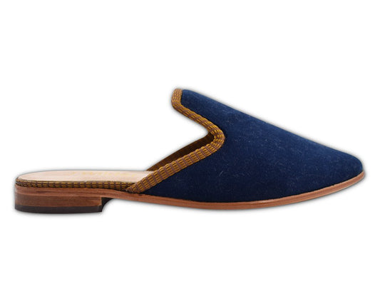 women's velvet navy slides