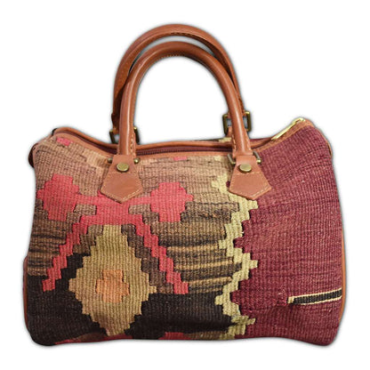 kilim purse tote with leather trim 