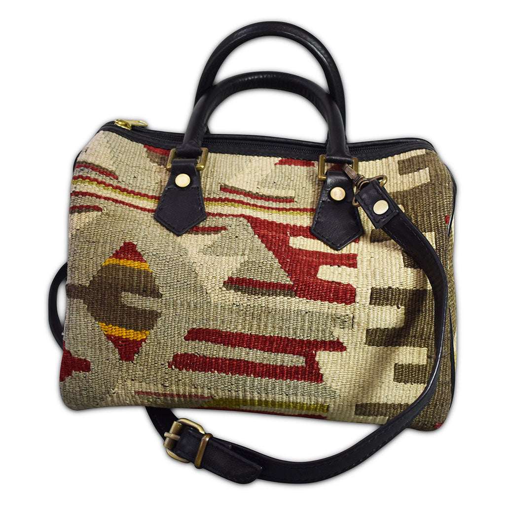 kilim purse or tote with leather trim 