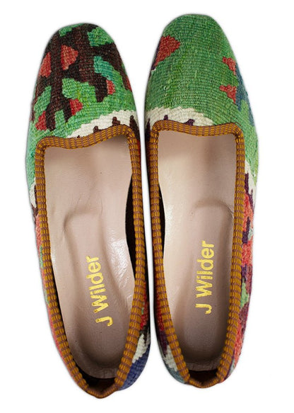 brilliant leaf green kilim women's loafers size 8