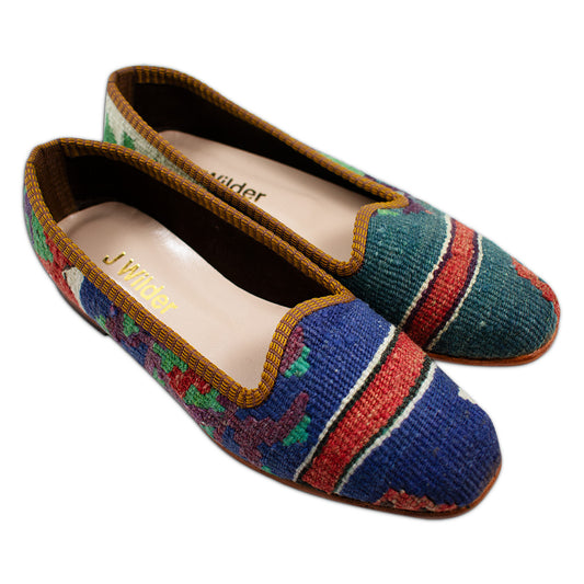 women's  blue and green kilim loafers size 8 