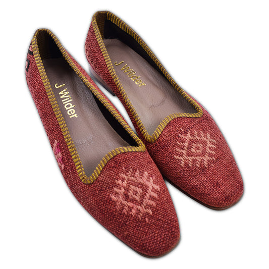deep red tapestry loafers  with emblem 