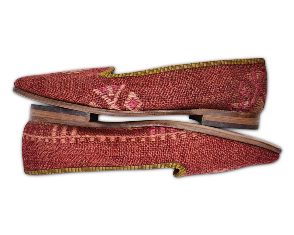 deep red tapestry loafers  with emblem 