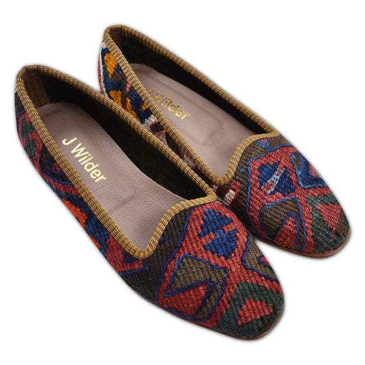 red and blue kilim tapestry shoes size 9