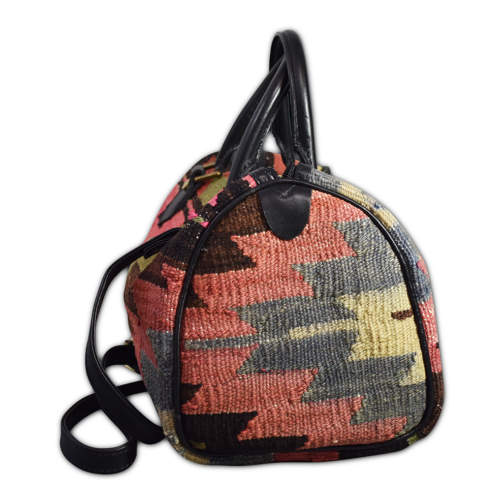 side view kilim purse with leather trim 