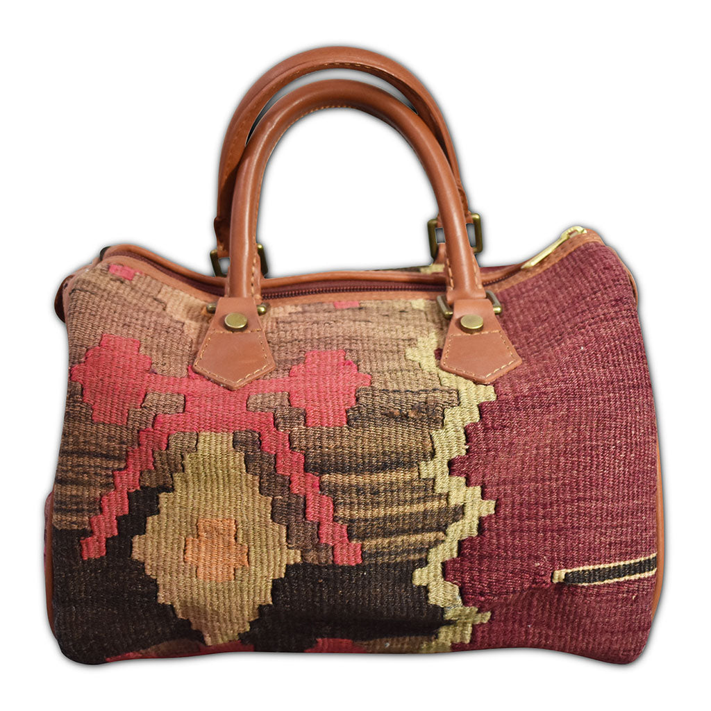 kilim purse tote with leather trim 