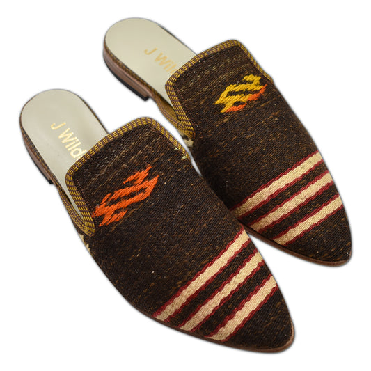 walnut brown wool kilim women's slides size 10