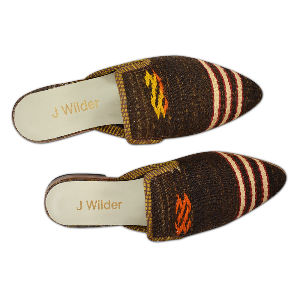 walnut brown wool kilim women's slides size 10