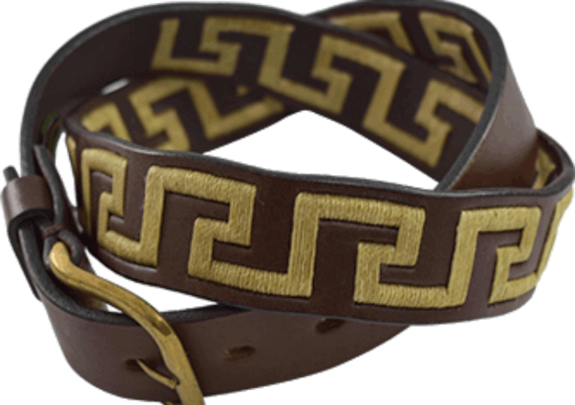 Dark Brown Leather polo belt with Greek Key designThe Greek Key Polo premium leather unisex B