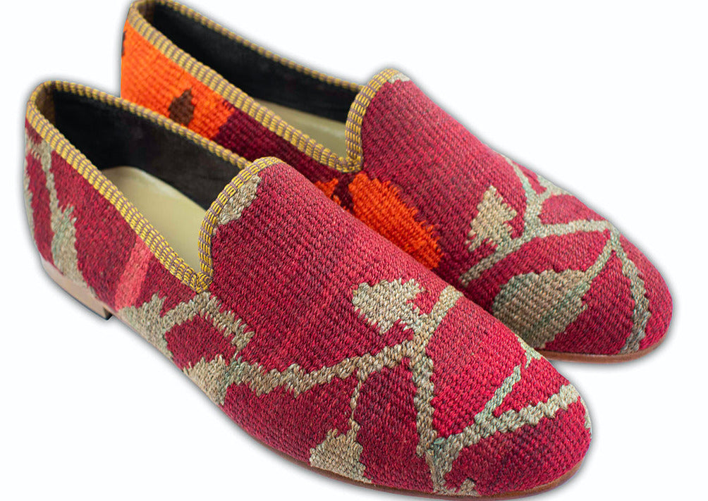 red wool kilim smoking loafers