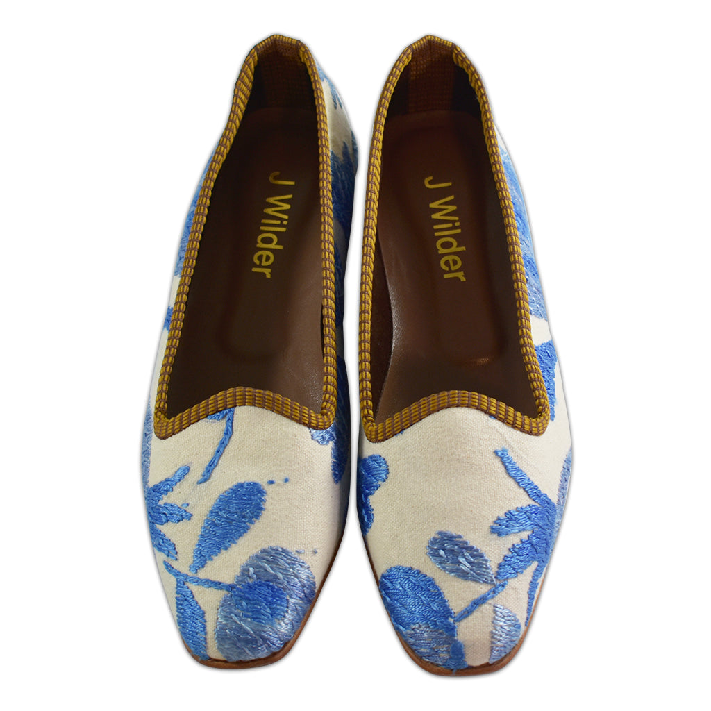 blue and white suzani slipper shoes for summer