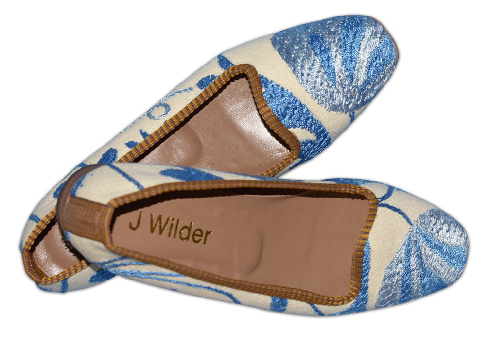 blue and white handmade slipper shoes