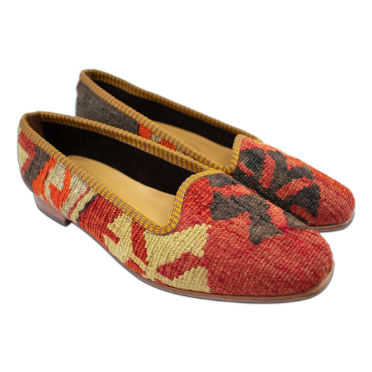 best red kilim women's loafers