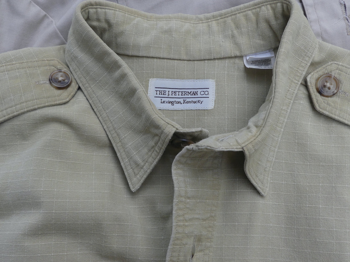cotton khaki rip stop cloth and epaulets size large very good condition