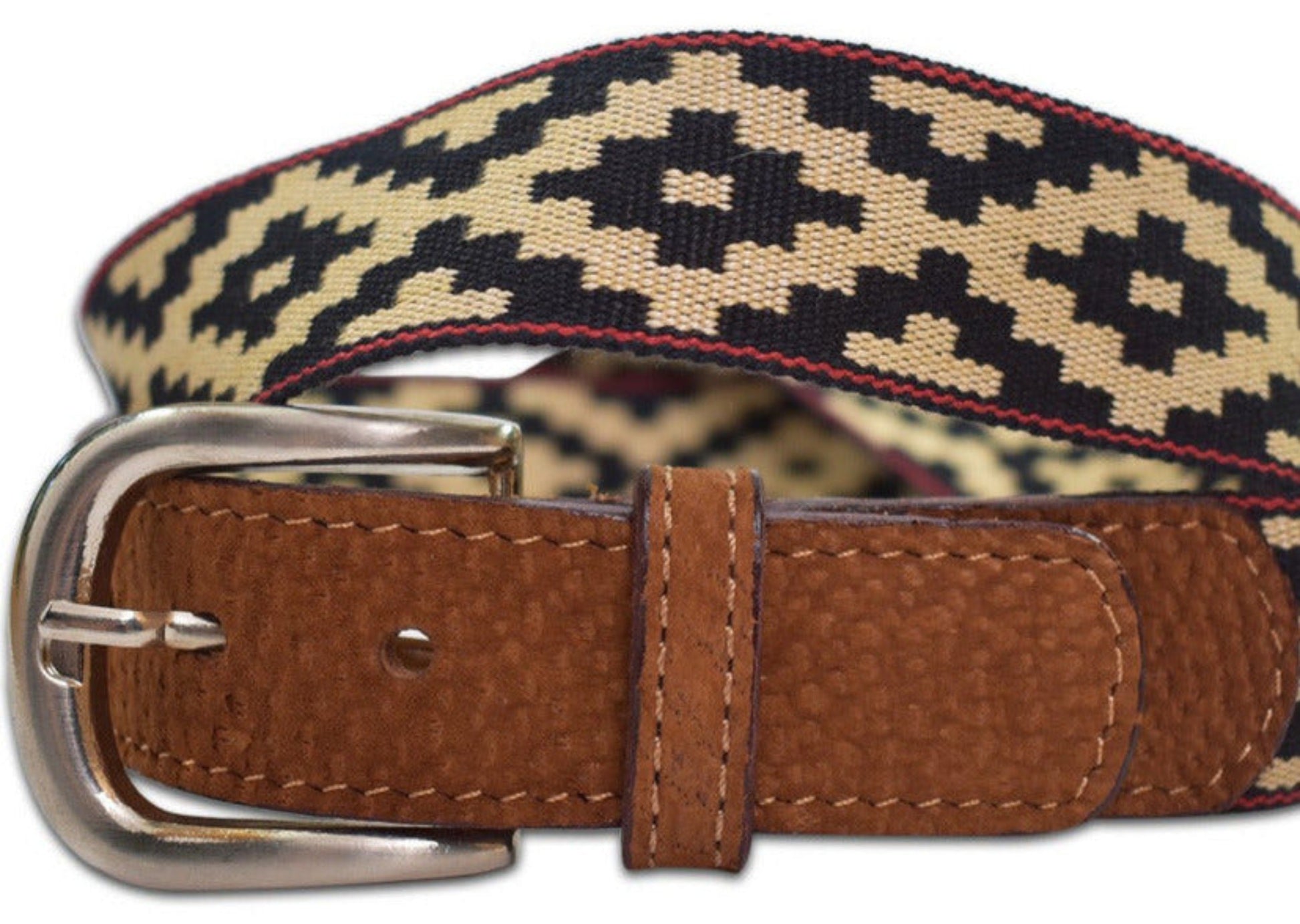 woven cloth matera design  belt with suede leather trim 