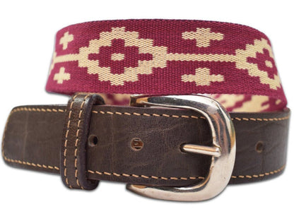 claret and natural men's woven belt from Argentina