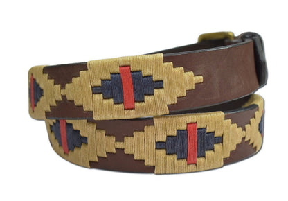 Argentinian browm  premium leather belt with a blood stripe