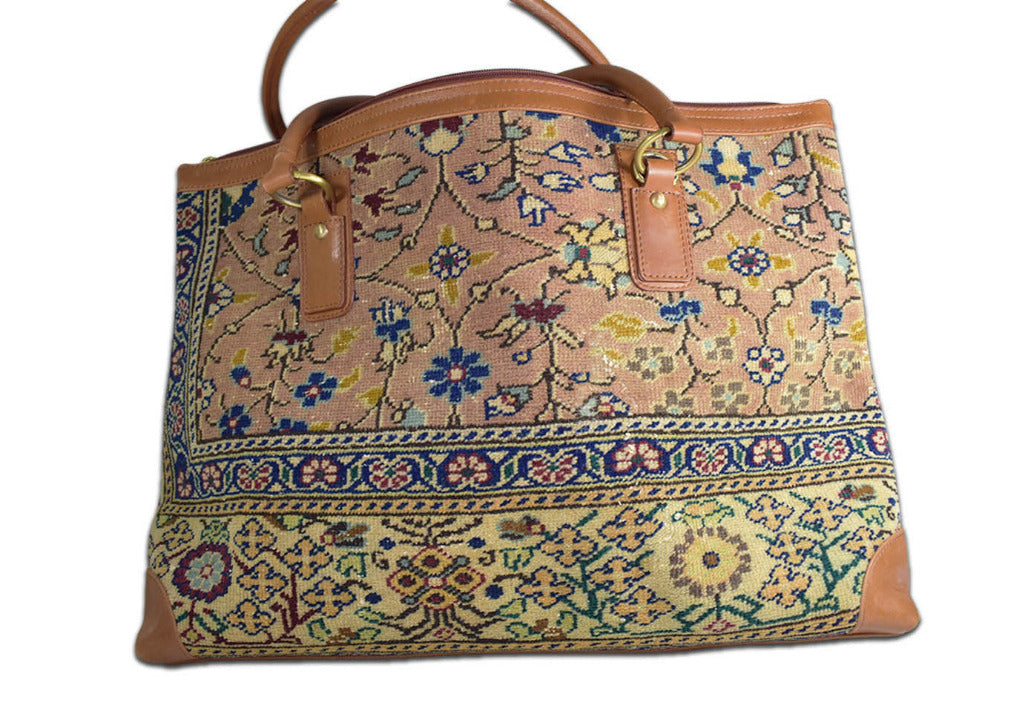 A weekender bag made from wool carpet 