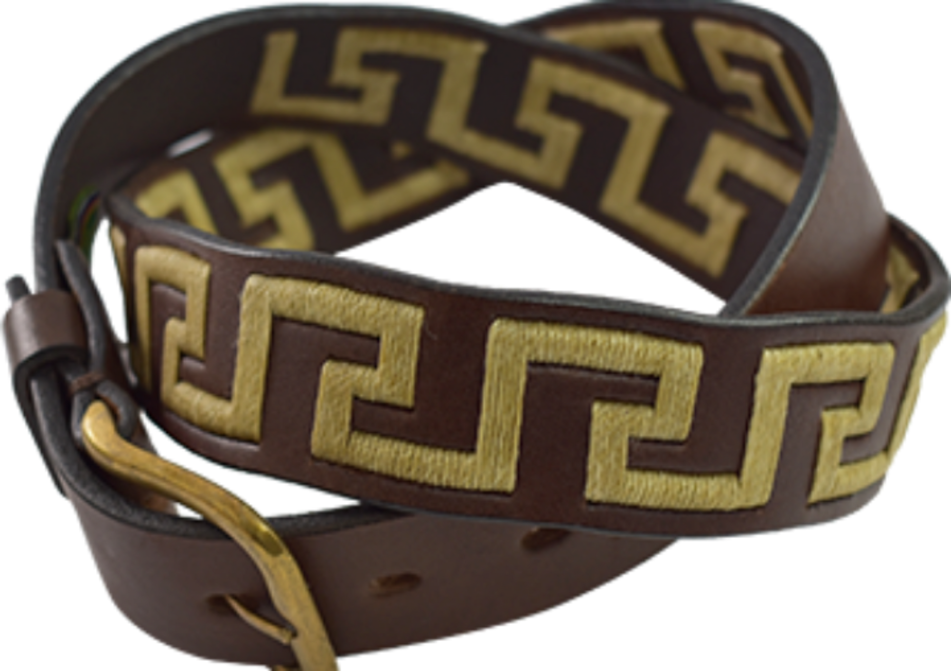 Dark Brown Leather polo belt with Greek Key designThe Greek Key Polo premium leather unisex B