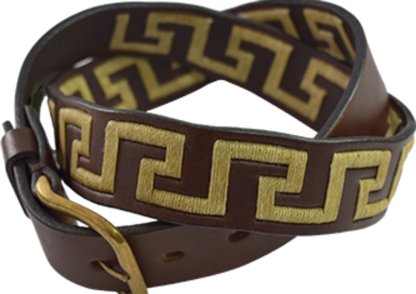 Dark Brown Leather polo belt with Greek Key designThe Greek Key Polo premium leather unisex B